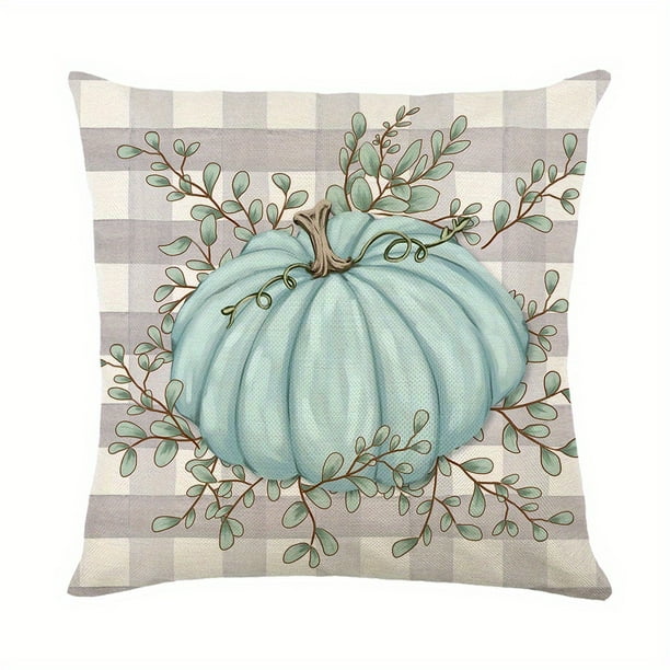 1pc Halloween Cushion Pumpkin Print Throw Pillow Case, Blue Cushion Cover For Sofa, 100% Polyester,17.7x17.7inch (without Pillow Core), Home Decor