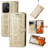Funda Cartera Foxdock Para Xiaomi 11T , Flip Pu Con Relieve De Gatos Y Perros, Tarjetero Y Soporte