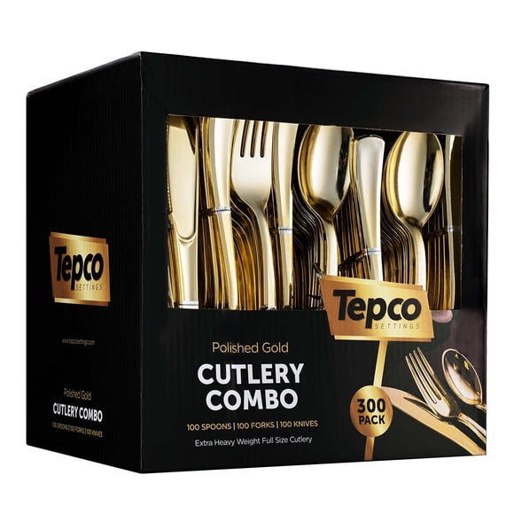 Juego de cubiertos desechables de plástico Tepco Settings 300 Gold
