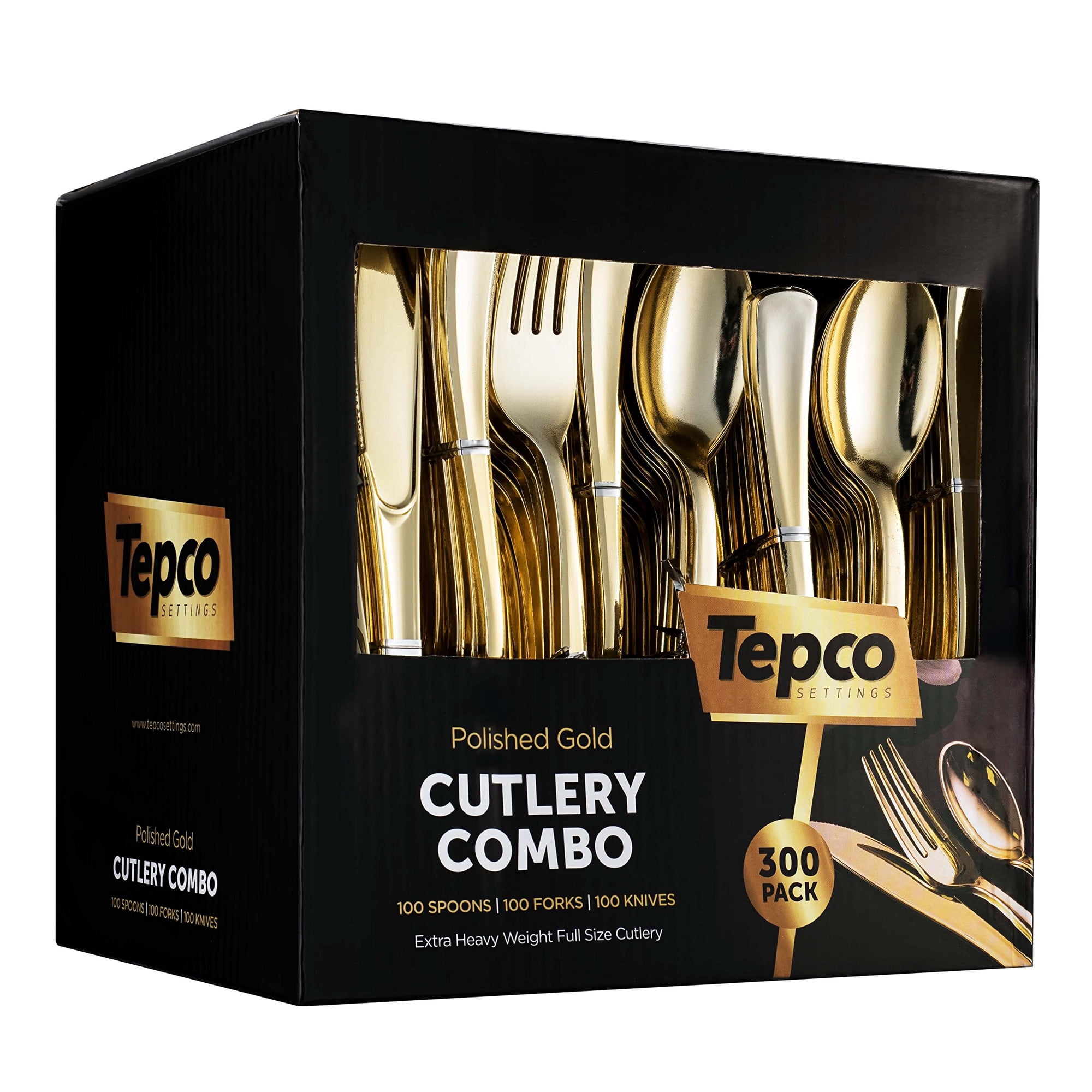 Juego De Cubiertos Desechables De Plástico Tepco Settings 300 Gold