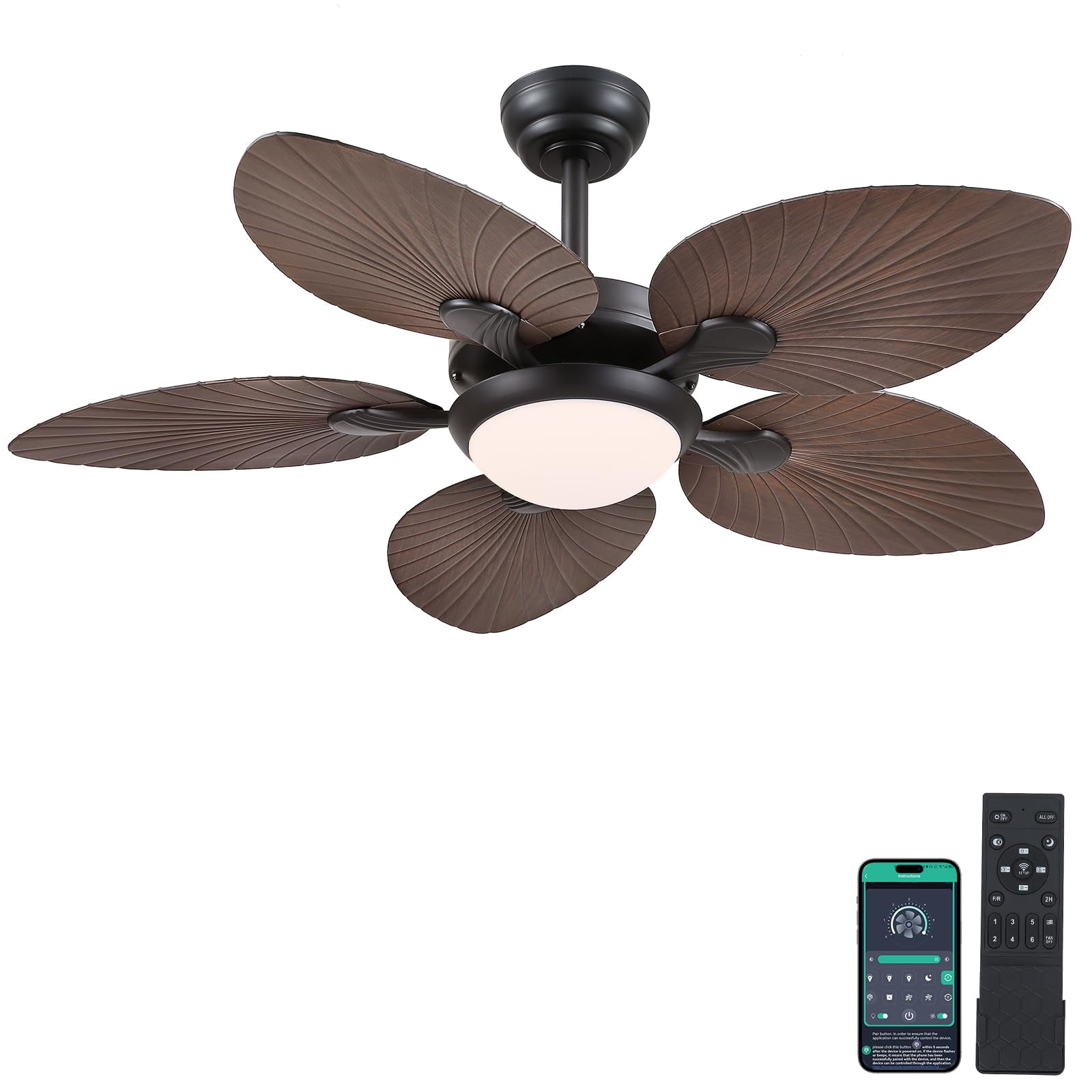 Ventilador De Techo Wiviniya Tropical De 44 Pulgadas Para Interiores Y Exteriores Con Luz