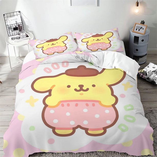 v2065 Bed Sheets Pompompurin Bedding Sets Soft Comforter Cover Bed Cover Duvet Cover Pillow Case - Pieces Sets Kids Adult Bedroom Decor 3-Piece Bedding Set (1 Duvet Cover + 2 Pillow Shams) Bed Sheets