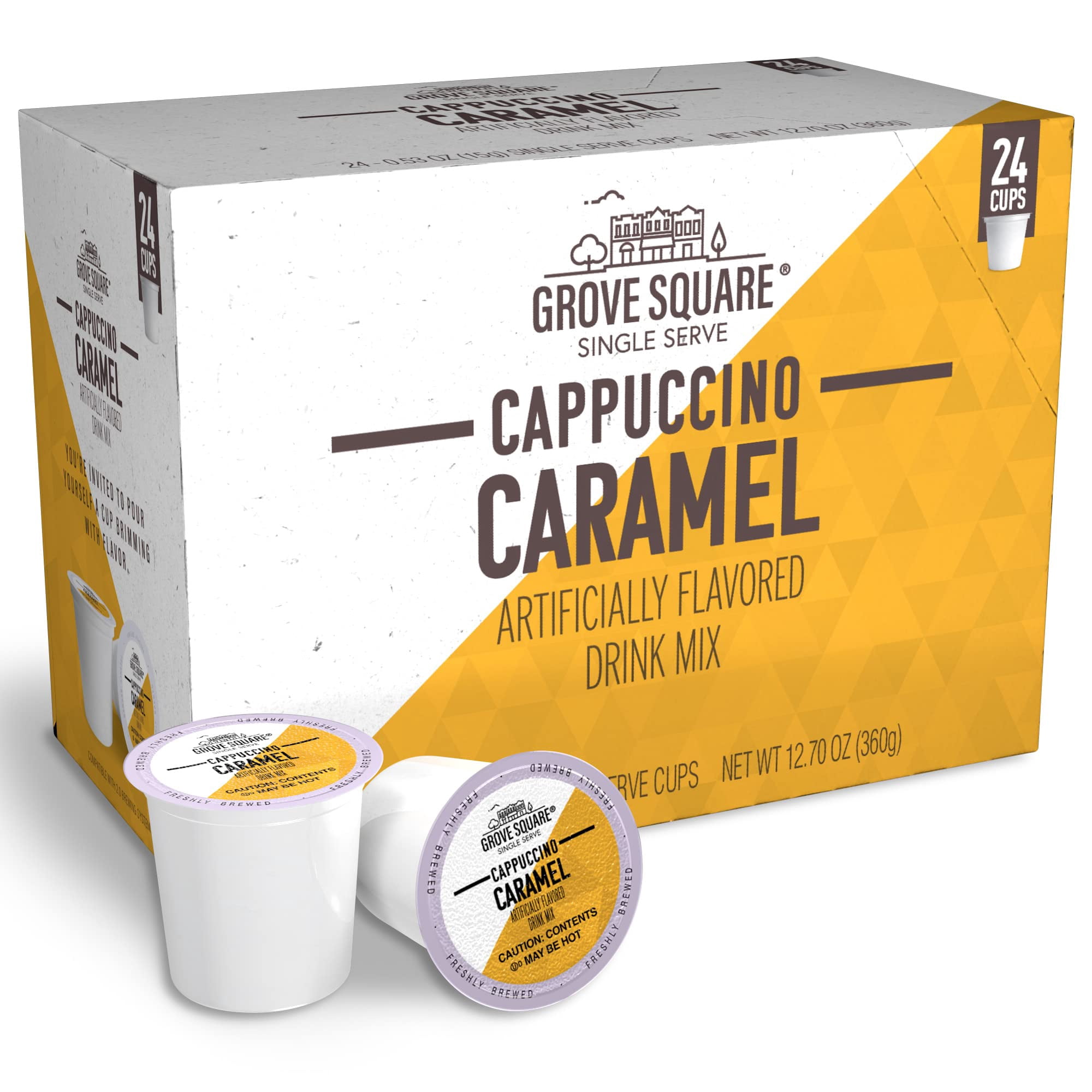 Cappuccino Pods Grove Square Caramel, Porción Individual, Paquete De 24