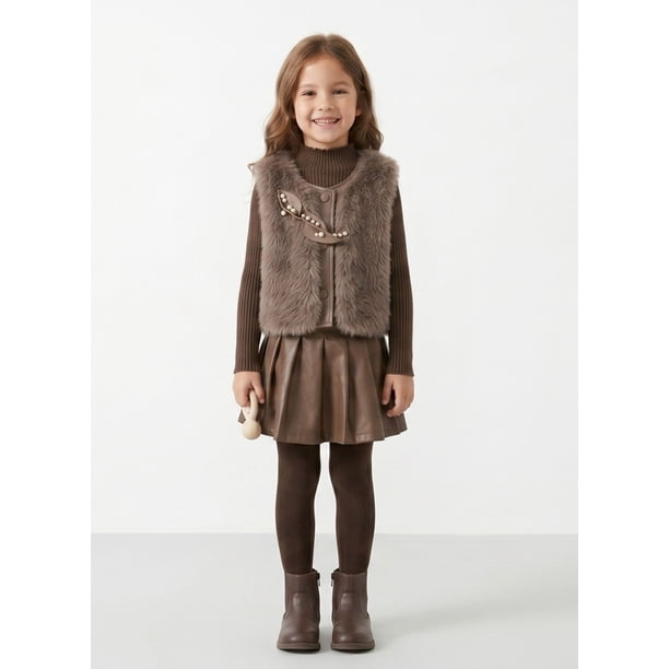 Chaleco Peludo Ni a Conjunto Falda Invierno Elegante