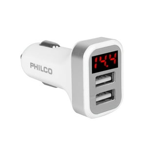 Cargador Auto Doble Usb Con Pantalla Led Philco