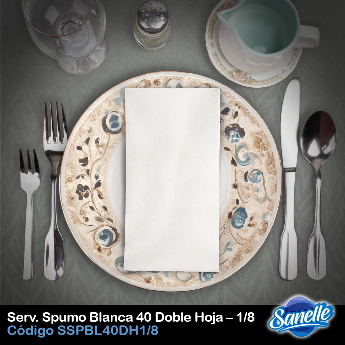 Sanelle - Servilleta Spumo Blanca Mantel 40 Doble Hoja Doblada 1 8 Caja De 960 Unidades