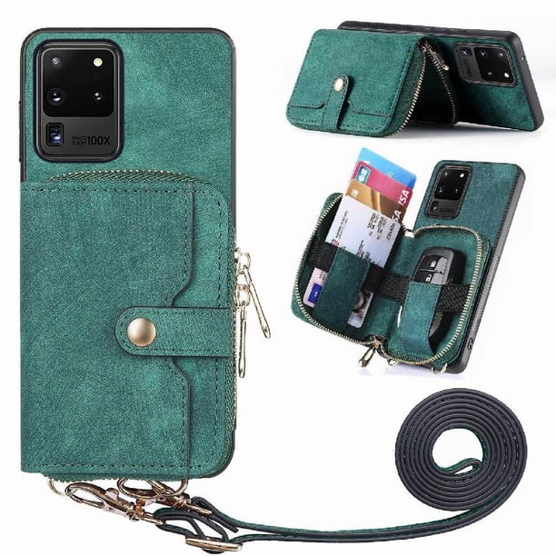 Funda Tipo Cartera con Correa Cruzada para Samsung Galaxy S20 Ultra Protección Contra Golpes Verde