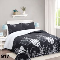 Genérico - Cubrecama Quilt Sherpa 2 Plazas - Negro Hojas Blancas M917