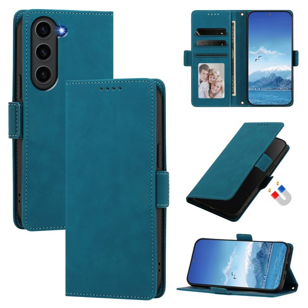 Funda Billetera Delgada para Samsung Galaxy S25/S24 con Ranuras y Soporte Azul lago