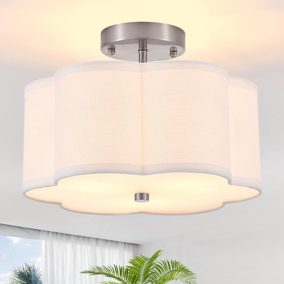 Lámpara de techo Widluth 33 cm lino 3 luces cromo