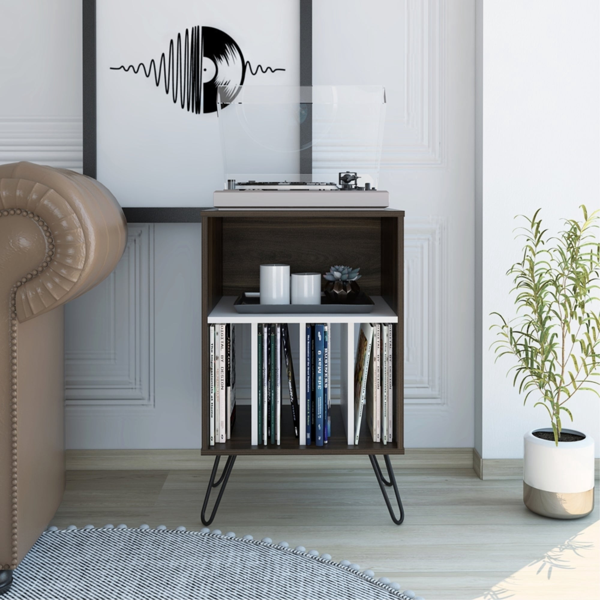 Tuhome - Mueble Auxiliar Vassel Café Y Blanco 80x50x45 Cm