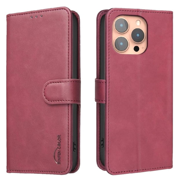 Funda Billetera para iPhone 16 PRO MAX Protección RFID y Soporte Ajustable Rojo