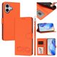 thumbnail image 1 of Funda de Cuero Tipo Billetera para Apple iPhone 16 de 6.1", con Tarjetero, Pulsera, Soporte a Prueba de Golpes con Relieve de Patrón Feliz, Funda para Teléfono, Naranja, For iPhone 16, 1 of 8