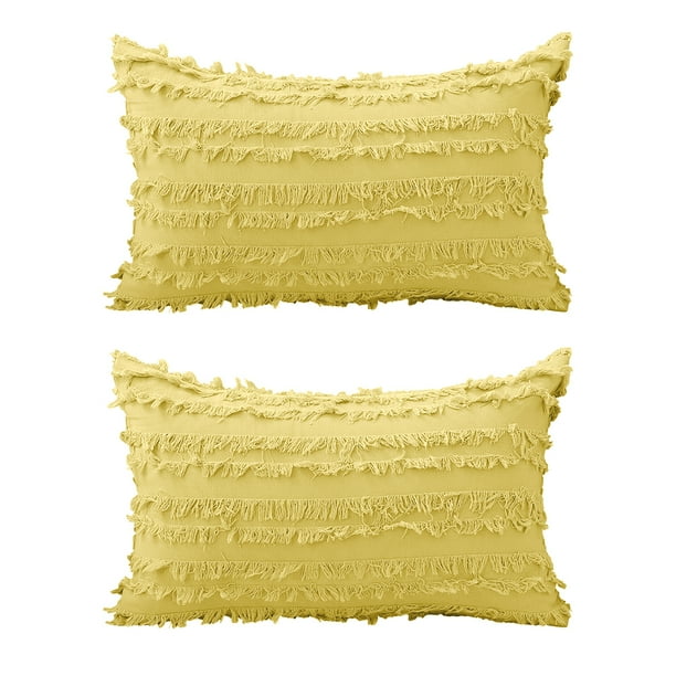 Funda de almohada de 2 piezas con ribete bohemio, de algodón y lino, para sofá, estilo rústico, para sala de estar, 30 x 50 cm