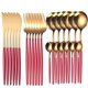 thumbnail image 1 of Xiao Hua Juego de Cubiertos de Acero Inoxidable con Mango Rojo de 24 Piezas (6 Personas), Juego Completo de Tenedores, Cuchillos, Cucharas, Cucharaditas, Juego de Utensilios de Cocina, Adecuado para, 1 of 3