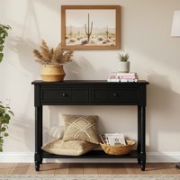 M&Ms - Trexm Daisy Series Console Table Traditional Design With Two Drawers And Bottom Shelf (Black)