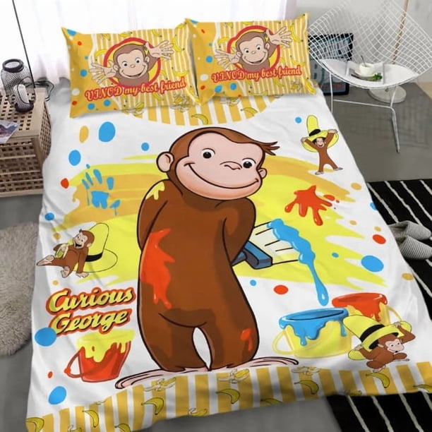 Curious George Bedding Set Soft Donna Cover Set Bedroom Decor Kids Gifts3-Piece Bedding Set (1 Duvet Cover + 2 Pillow Shams)