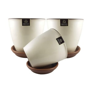 Pottery - Set De 3 Maceta Zafiro 17Cm Crema Y Sus Platos