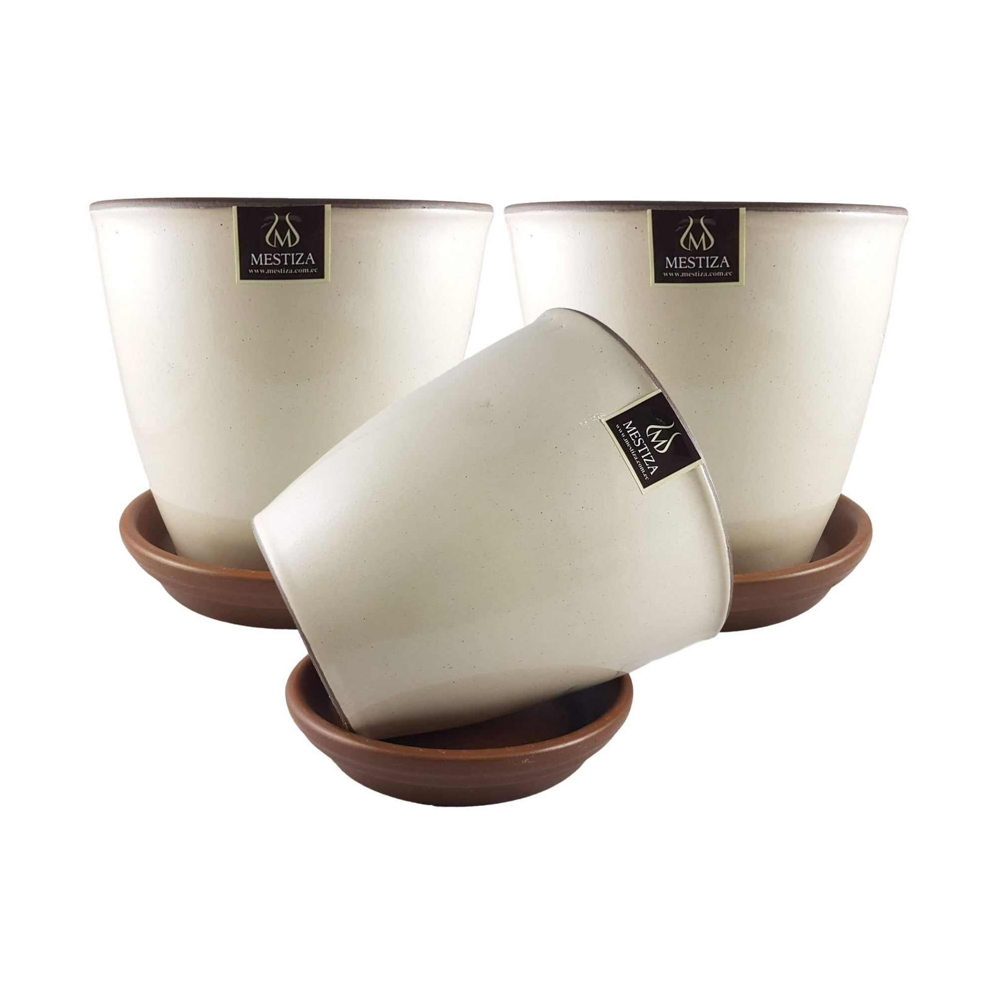 Pottery - Set De 3 Maceta Zafiro 17cm Crema Y Sus Platos