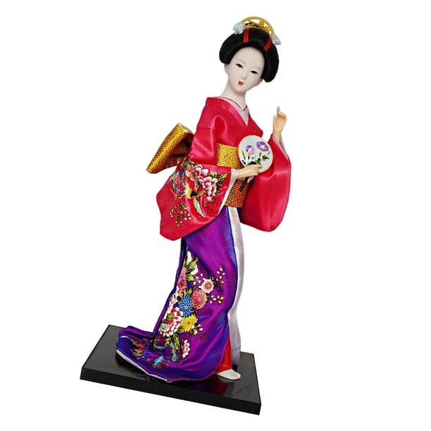 Figuras en Miniatura de Muñeca Geisha Japonesa de 30 Cm, Estatua de Niña, Escultura de Figura Coleccionable de Geisha Asiática para Escritorio, Dormit , Rojo purpura