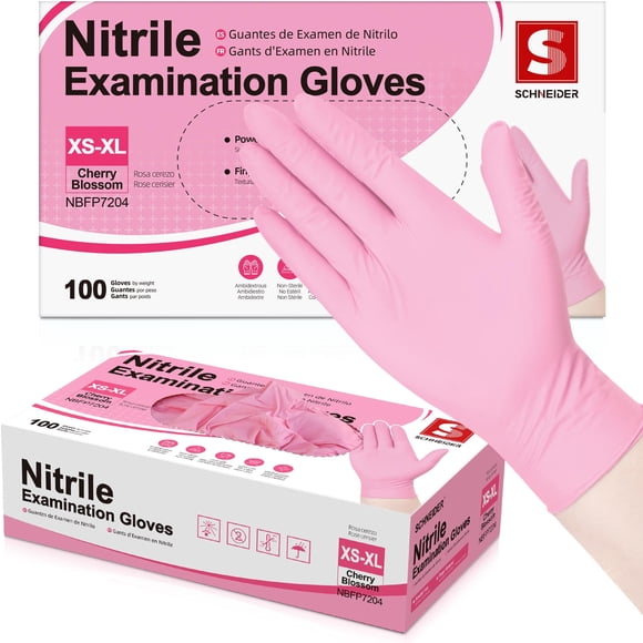 Guantes Schneider Nitrile Exam Cherry Blossom, 4 mil, medianos, 100 unidades