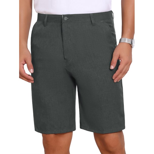 INSPIRE CHIC Pantalones Cortos Formales para Hombre con Textura de Lino por Encima de la Rodilla con Bolsillos 34 Gris Oscuro