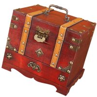 Magideal - Caja De Joyería Retro Organizador De Madera Dos Capas Boda Decoración Para El Hogar Soporte De Exhibición Caja Decorativa Contenedor Cerradura Clásica