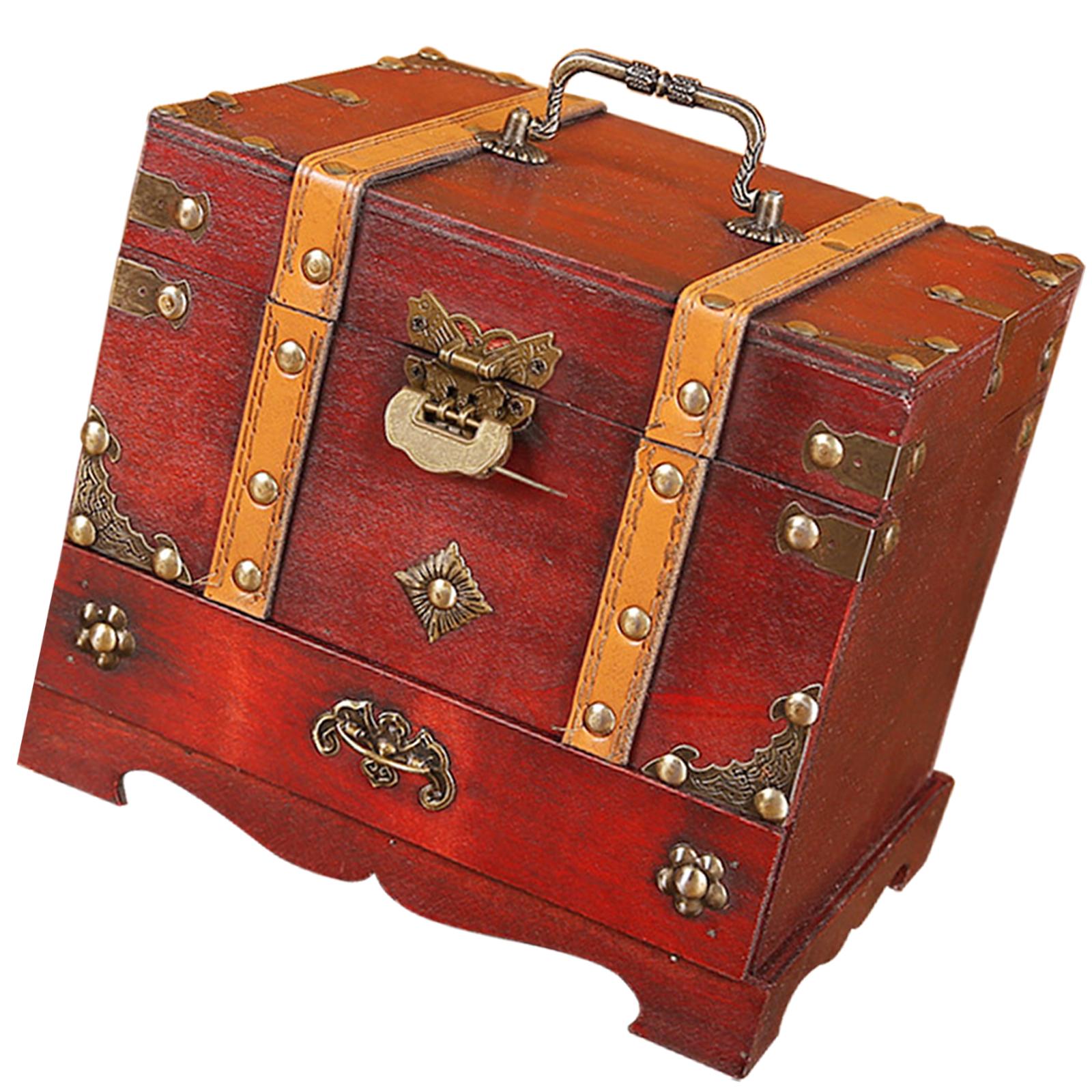 Magideal - Caja De Joyería Retro Organizador De Madera Dos Capas Boda Decoración Para El Hogar Soporte De Exhibición Caja Decorativa Contenedor Cerradura Clásica