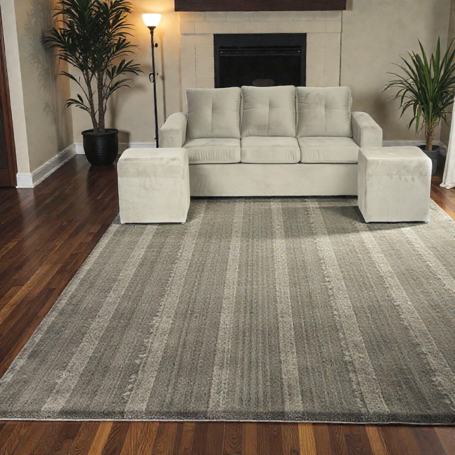 Muebles Altiro - Living Emanuel 3 Cuerpos Y 2 Poufs - Tela Felpa Beige