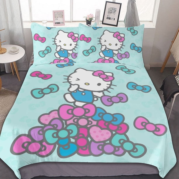 Hello Kitty Duvet Cover Set 3-Piece Bedding Set Soft Warm And Comfortable Soft Bed Set for Bedroom All Season Bed Sheets