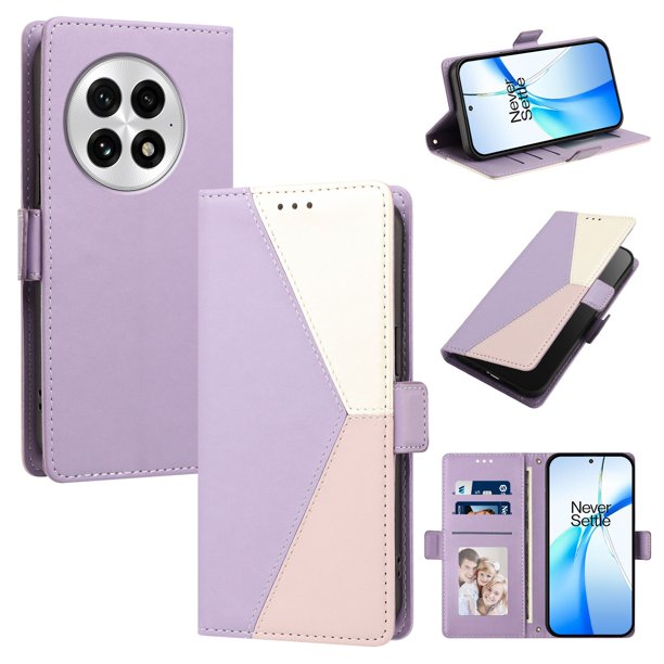 Funda Libro Tricolor para OnePlus 13 con Ranuras para Tarjetas, Morado