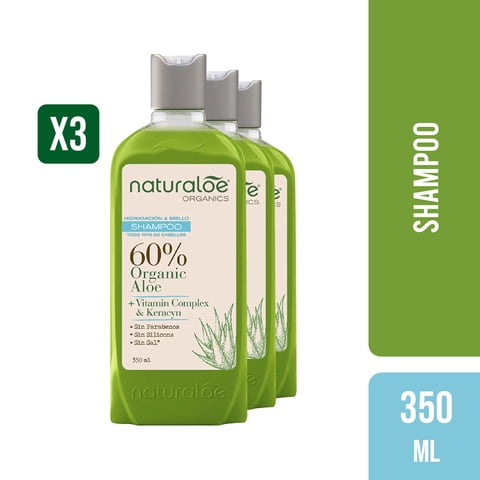 Pack 3 Shampoo Hidratación Y Brillo 350 Ml Naturaloe