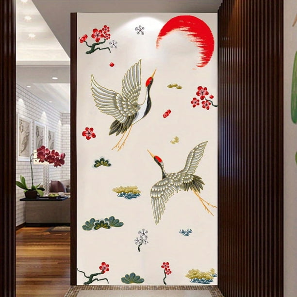 1pc, Chinese Crane Wall Sticker - Elegant Room Decor for Home and Scene Decoration