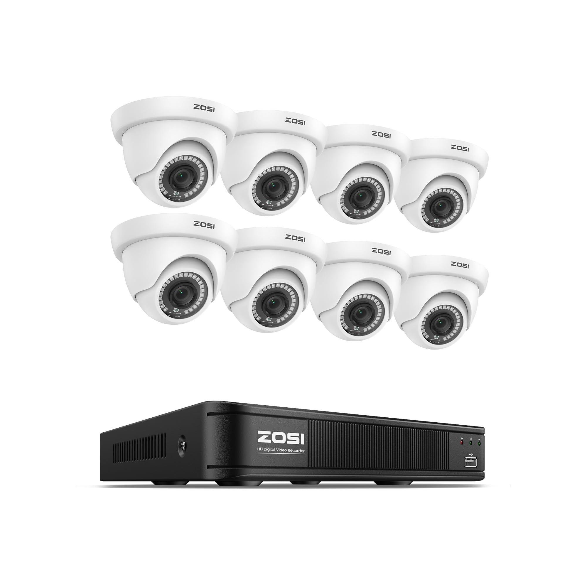 Sistema De Cámara De Seguridad Zosi 1080p H.265+ 8ch Con 8 Cámaras Domo