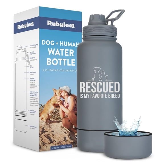 Botella de Agua Rubyloo 32oz de Acero Inoxidable con Plato para Mascotas
