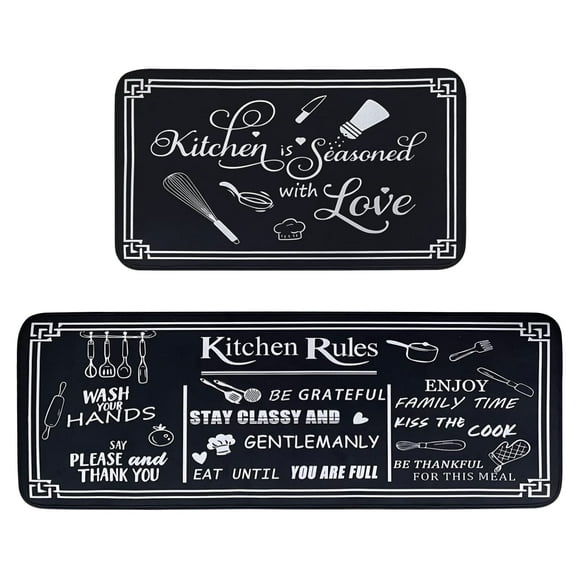 Juego de alfombras de cocina Voanos, antideslizantes, lavables, 2 piezas, color negro