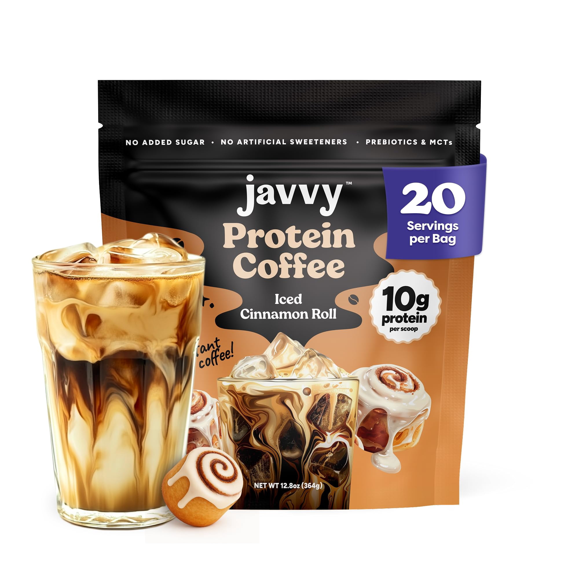 Protein Iced Coffee Javvy Iced Canela, Sabor A Rollo De Canela, 20 Porciones