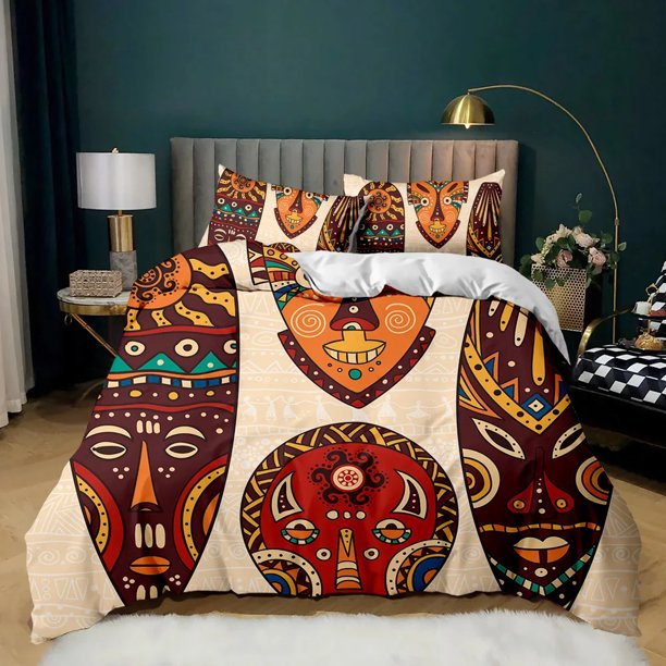 v2693 Bed Sheets Pharaoh Bedding Sets,King Size Ancient Egypt Tribe Decor Comforter Cover Set for Adult Egyptian Pyramid Polyester Duvet Cover 3-Piece Bedding Set (1 Duvet Cover + 2 Pillow Shams) Bed