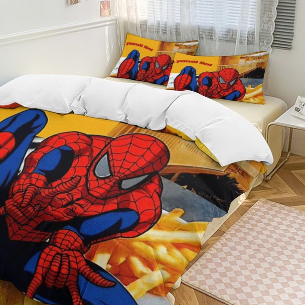 Spider-Man 3-Piece Twin Bed Set - Includes 1 Single Quilt And 2 Pillow Cases Bedding - Fade Resistant Microfiber - Spider