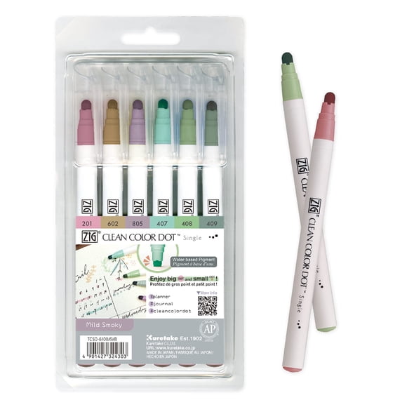 Marcadores Kuretake CLEAN COLOR DOT - Set de 6 colores