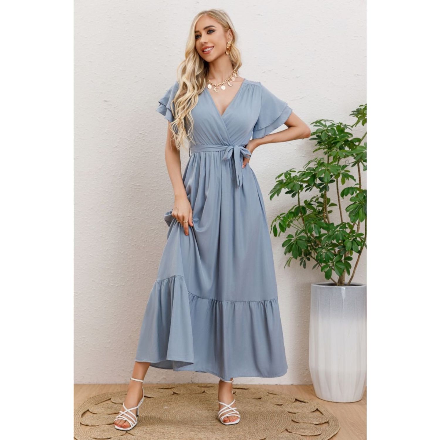 Likeshop - Maxi Vestido Largo Mujer Primavera Premium. Abertura, Cuello V 326