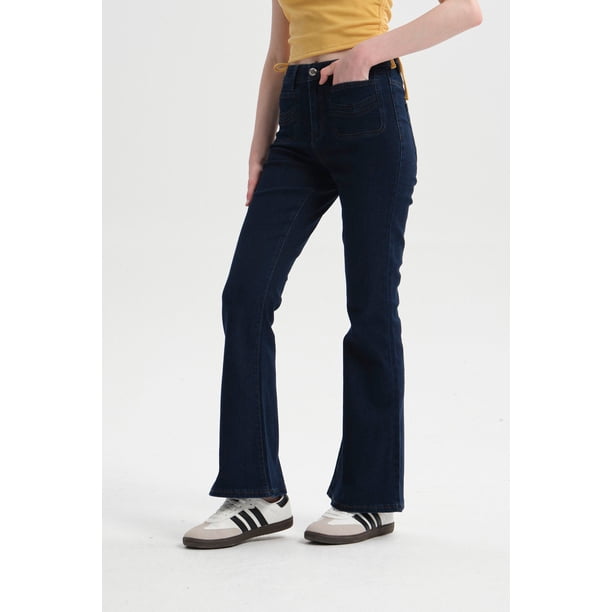 Jeans Mujer Flare Bolsillo Azul Oscuro