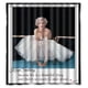 thumbnail image 1 of Cortina de ducha con diseño de Marilyn Monroe vestida de blanco sentada en una silla con una sonrisa, con ganchos, tamaño 66 x 72 pulgadas, 1 of 3