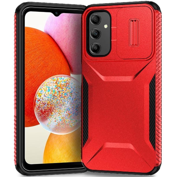 Funda Resistente para Samsung Galaxy A14 5G con Tapa Deslizante y Protección Militar Rojo