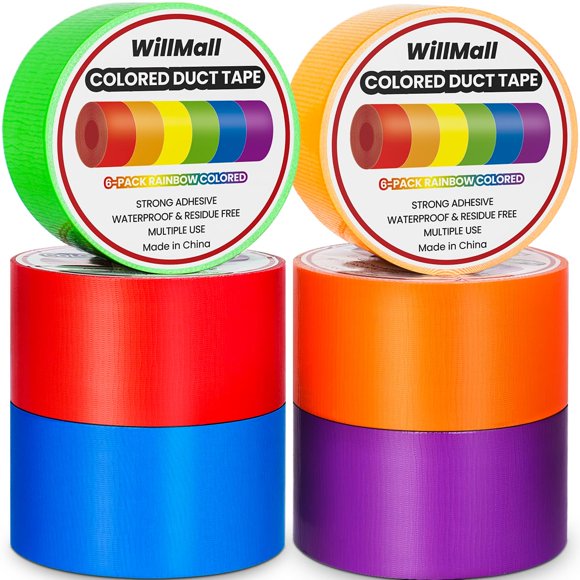 Cinta adhesiva WillMall Rainbow Bright de 5 cm x 18 m, resistente, paquete de 6