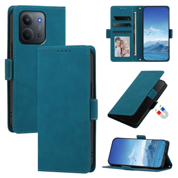 Funda Billetera Delgada para Xiaomi Redmi 15C 4G / 5G con Ranuras y Soporte Azul lago