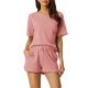 thumbnail image 1 of INSPIRE CHIC Conjunto de salón de punto waffle para mujer, pijama de manga corta con bolsillos, mezcla de algodón suave para primavera y verano, XL, rosa claro, 1 of 6