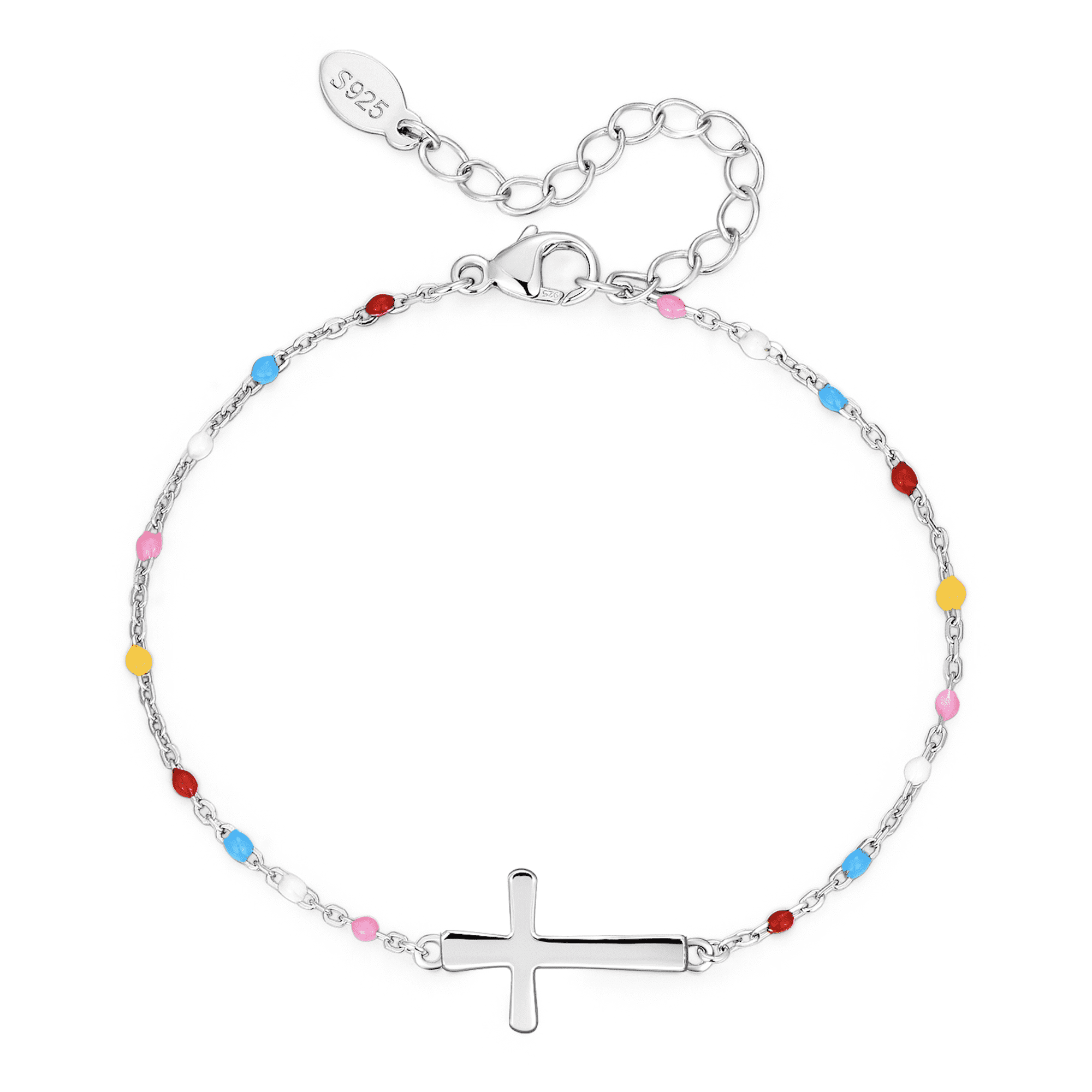 Pulsera Heshpaws S925 Sterling Silver Cross Ajustable Plata