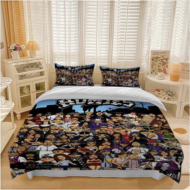 3pcs Los Angeles Street Culture Multicultural Character Cartoon Art Themed Bedding Set Duvet Cover and Pillowcase Set Soft and Comfortable