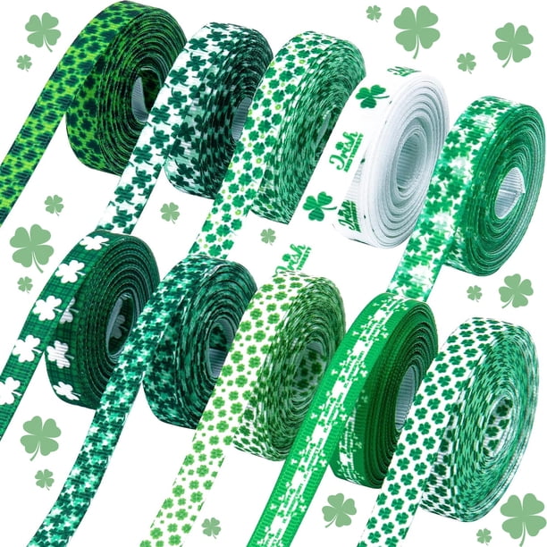 Cinta de Listón para el Día de San Patricio 50 Yardas con Tréboles de Cuatro Hojas de Grosgrain